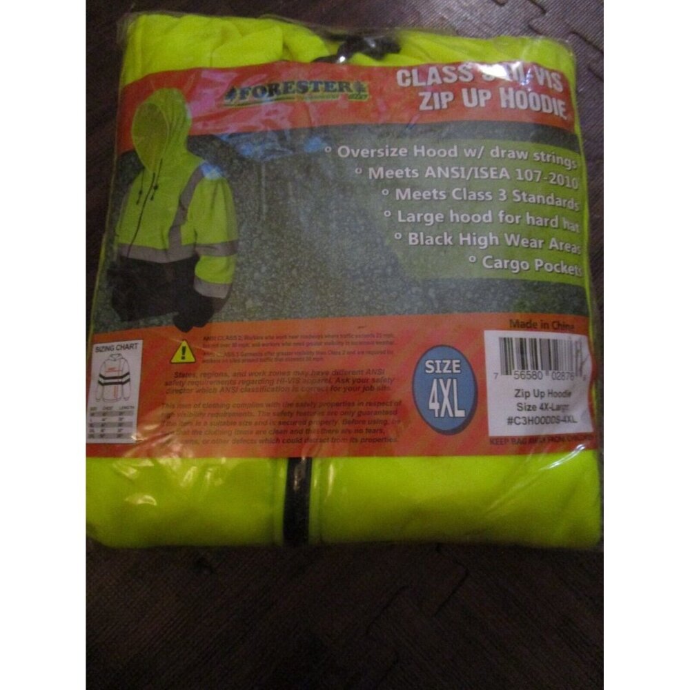 Forester Hi Vis Hooded Sweatshirt Class 3 Safety Hoodie Zip Front Road Work 4XL